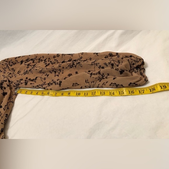 Lulus One True Love Taupe Floral Print Ruched Long Sleeve Mini Dress Small - Picture 14 of 16